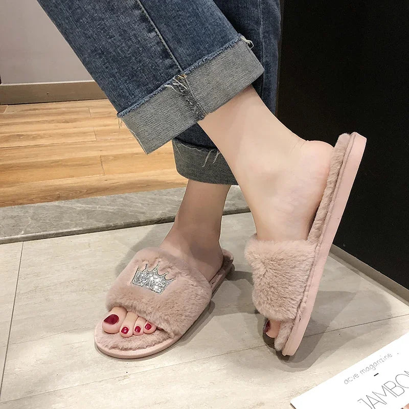 Slippers Women 2025 Womens Fur Slippers Winter Shoes Big Size Home Slipper Plush Pantufa Women Indoor Warm Fluffy Cotton Shoes