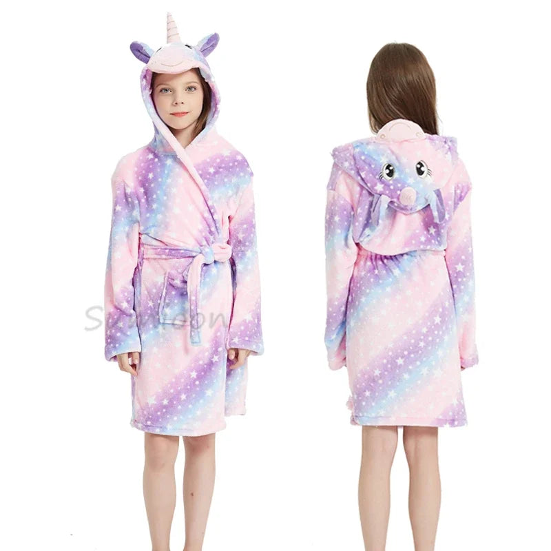 New Children Bath Robe Baby Towel Children's Unicorn Hooded Bathrobes for Boys Girls Pajamas Kids Sleepwear Bath Robes Fox Wolf