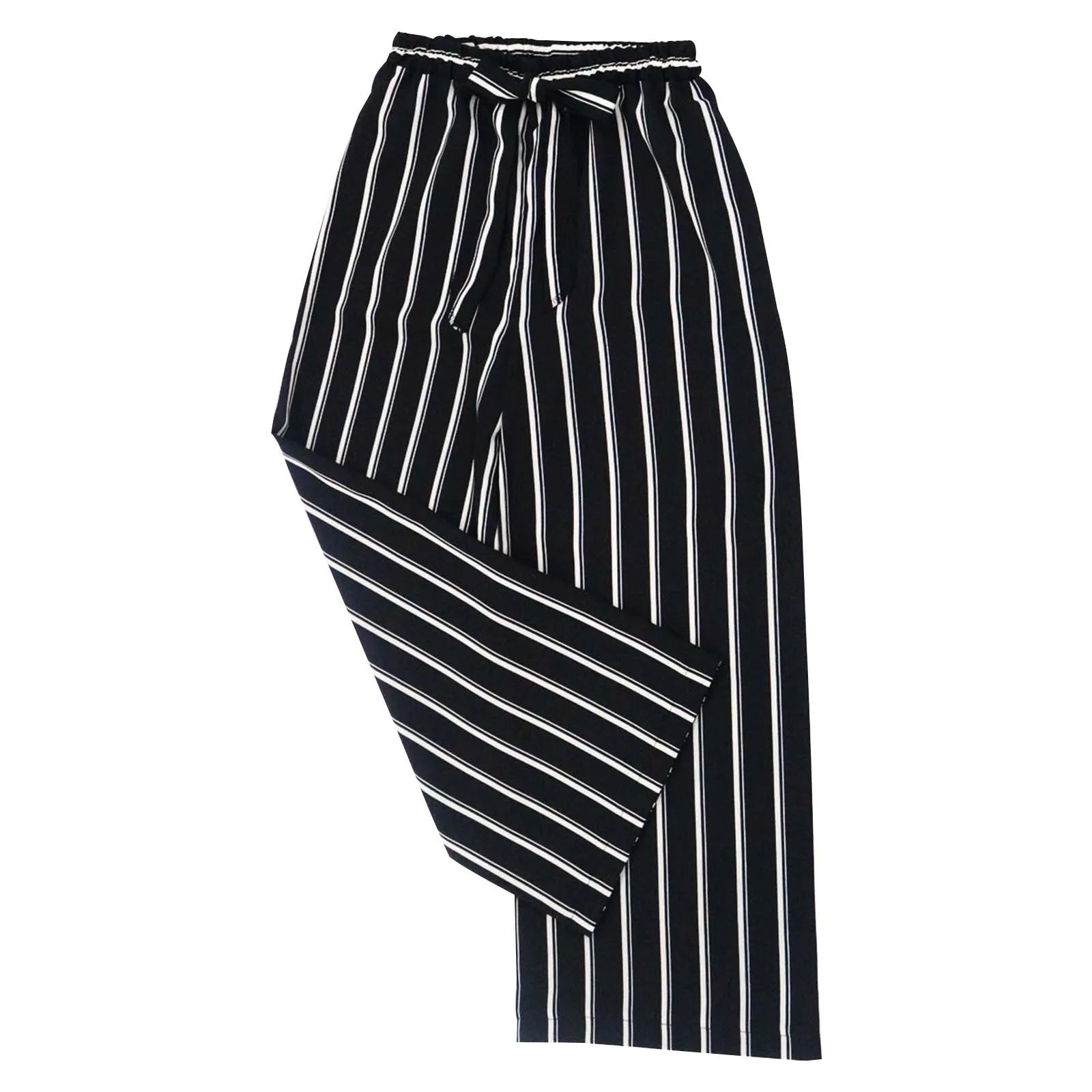 Ladies' Striped Elastic Waist Belted Long Wide Leg Pants Office Ladies Pant Soft Breathable Long Trousers 2023 Female Clothing