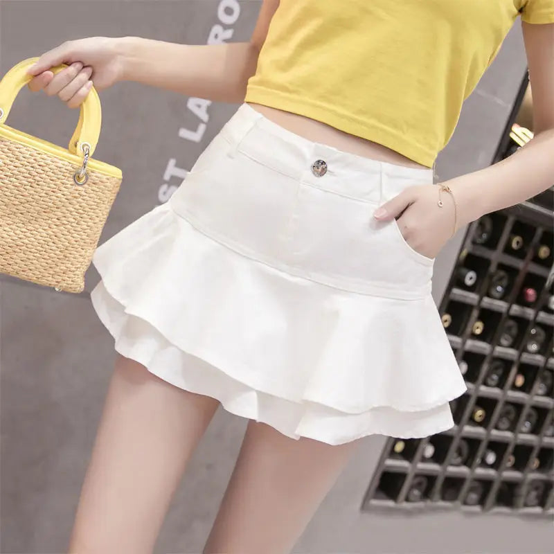 Ruffle Pleated Shorts Skirts Women 2023 Summer Low Waist a Line Y2K Denim Skirt Mini Short Jeans Skirts Outdoor Sex Skirt Woman