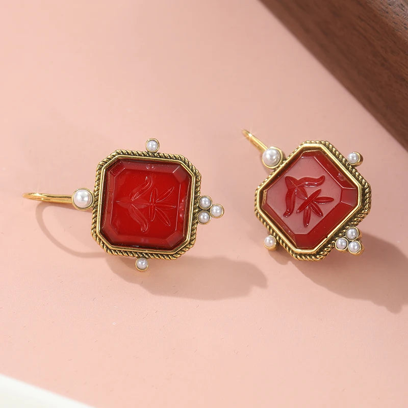 Red Earrings Earrings, Golden Color Earrings, Edwardian Jewelry, Victorian Jewelry, Ancient Jewelry, Bridesmaid Gift