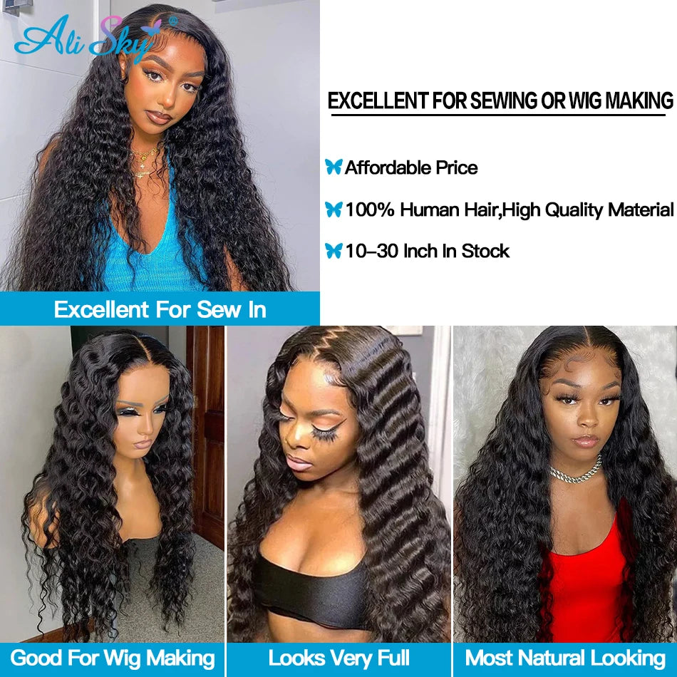 30inch Deep Wave Malaysian Remy Hair Extensions Human Hair Bundles Loose Deep Waves Bundles 100% Human Hair 1/3/4 PCS Full&Soft