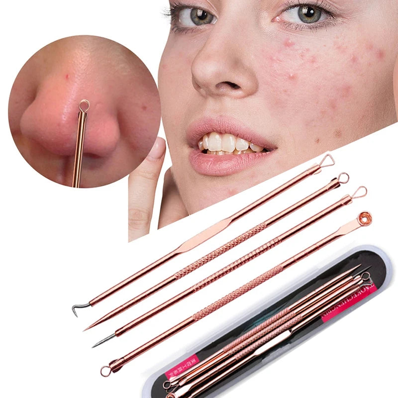 4pcs/Pack Blackhead Remover Tool Washable Stainless Steel Blackhead Extractor Face Pimple Cleaning Tools Skin Care Accessories
