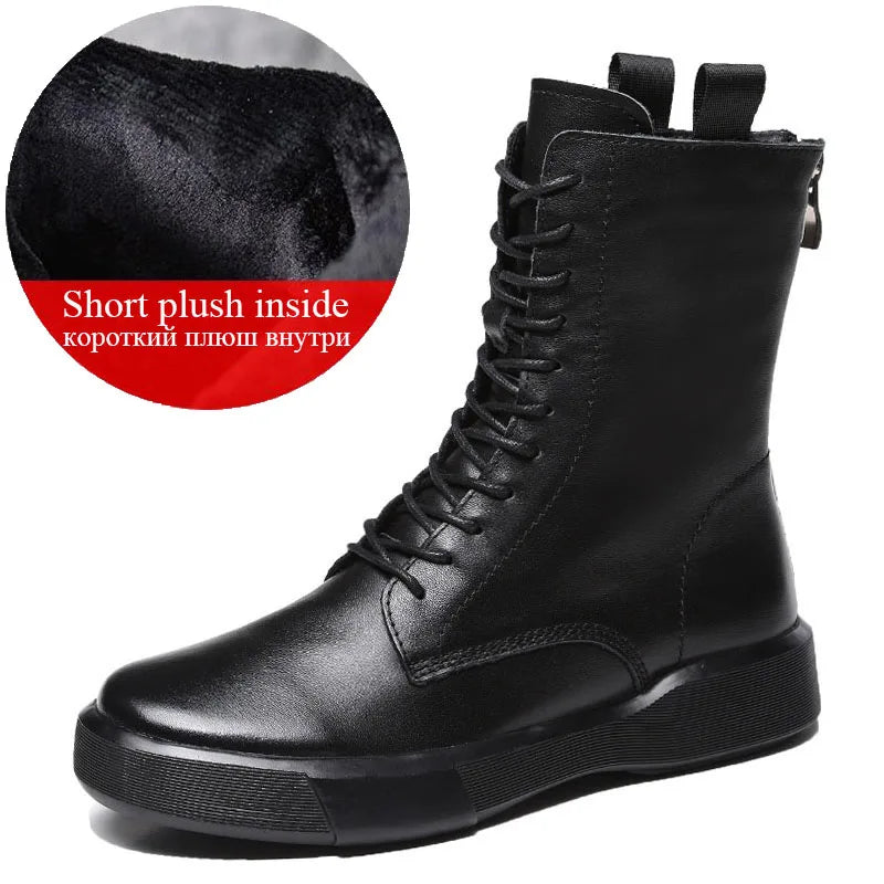 DRKANOL 2025 Fashion Women Boots Autumn Winter Shoes Soft Bottom 100% Genuine Leather Flat Mid Calf Boots Women Casual Warm Boot