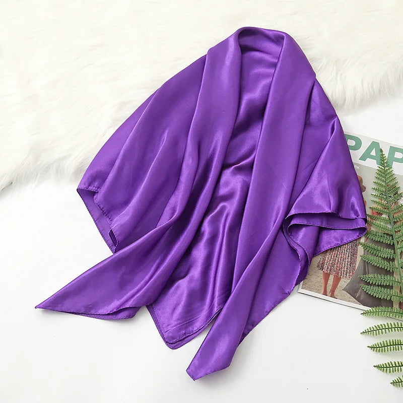 90cm Solid Colors Neckerchief Hijab Scarf for Women Silk Satin Headband Hair Scarves Female Square Shawls Head Scarfs for Ladies