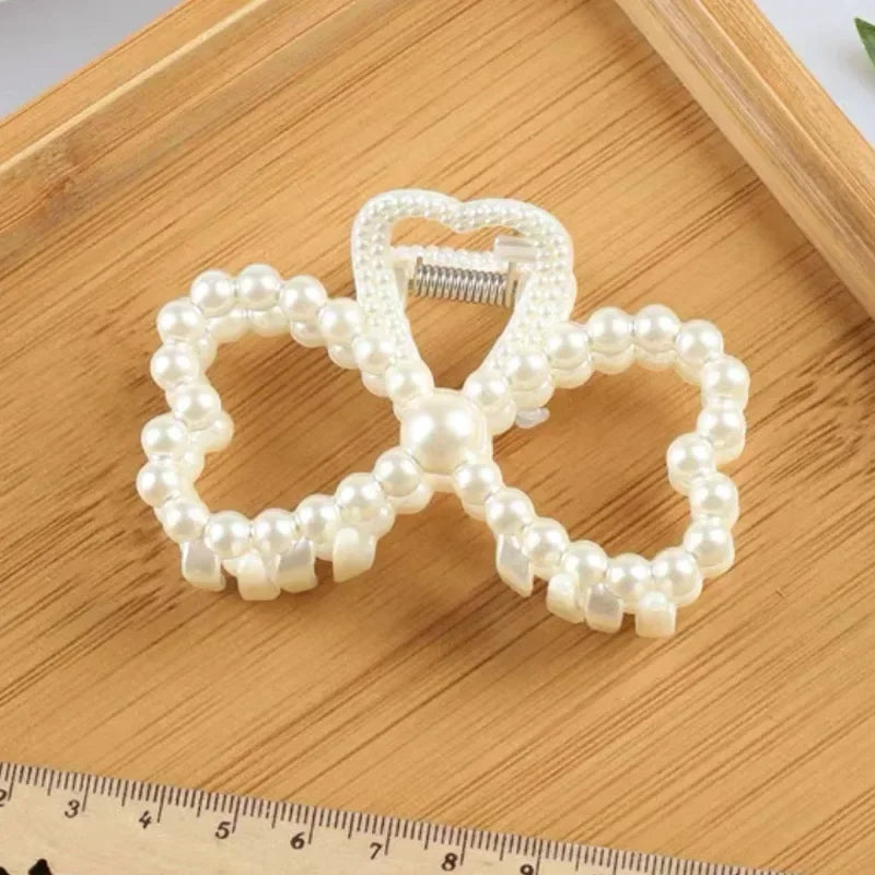 2pcs Elegant Pearls Beads Hairpin for Women Cute Geometric Hair Claw Barrettes Headwear Horsetail Hair Clips Hair Accessories