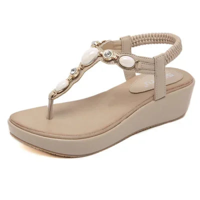 CEYANEAO  Women Sandals Bohemia Diamond Wedges Gladiator Beach Sandal Flip Flops Summer Student Shoes Sandals Women YDT533