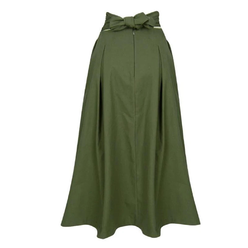 New Autumn Black Skirts Womens Korean Fashion Solid Color Big Swing Female Skirt Long Skirt Wild High Waist Bow Slim Skirts