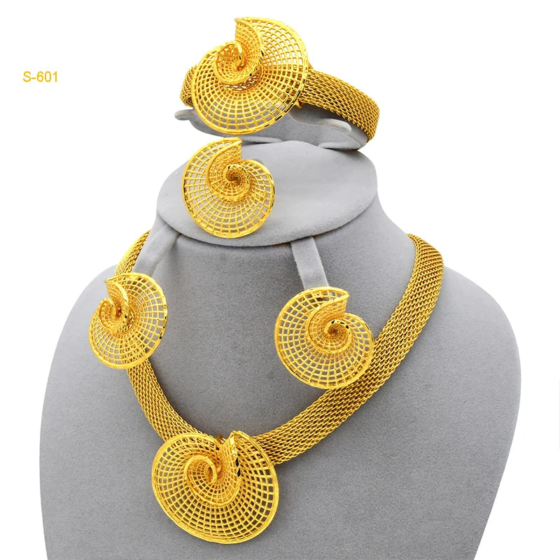 XUHUANG African Necklaces Bracelets Earing Sets Nigerian Wedding Jewelry Set Ethiopian Gold Colour Necklace Jewellery Set Gifts