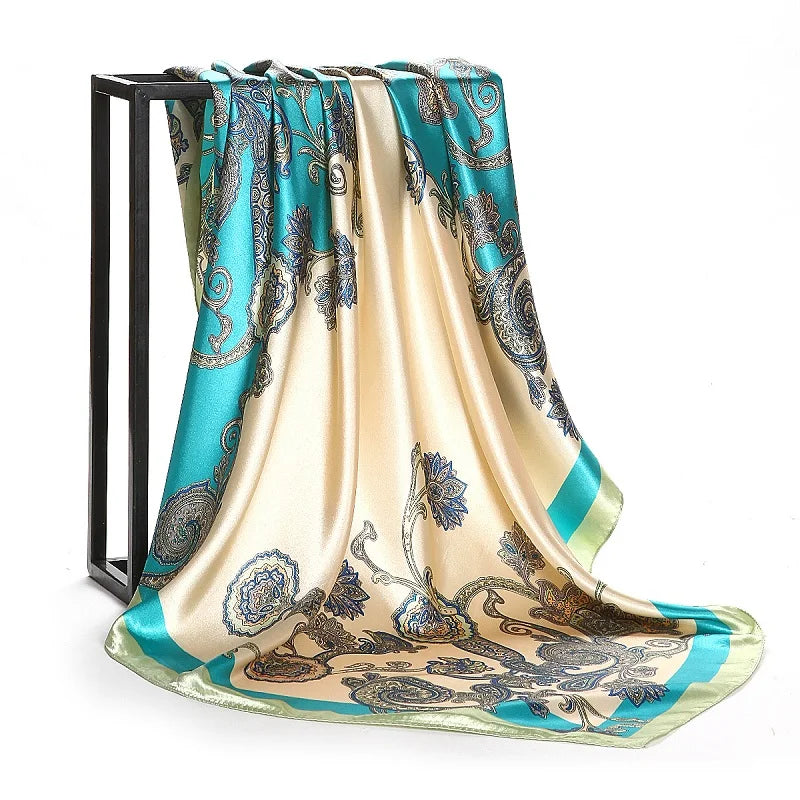 Fashion Kerchief Silk Satin Neck Scarf for Women Print Hijab Scarfs Female 90*90cm Square Shawls and Wraps Scarves for Lady