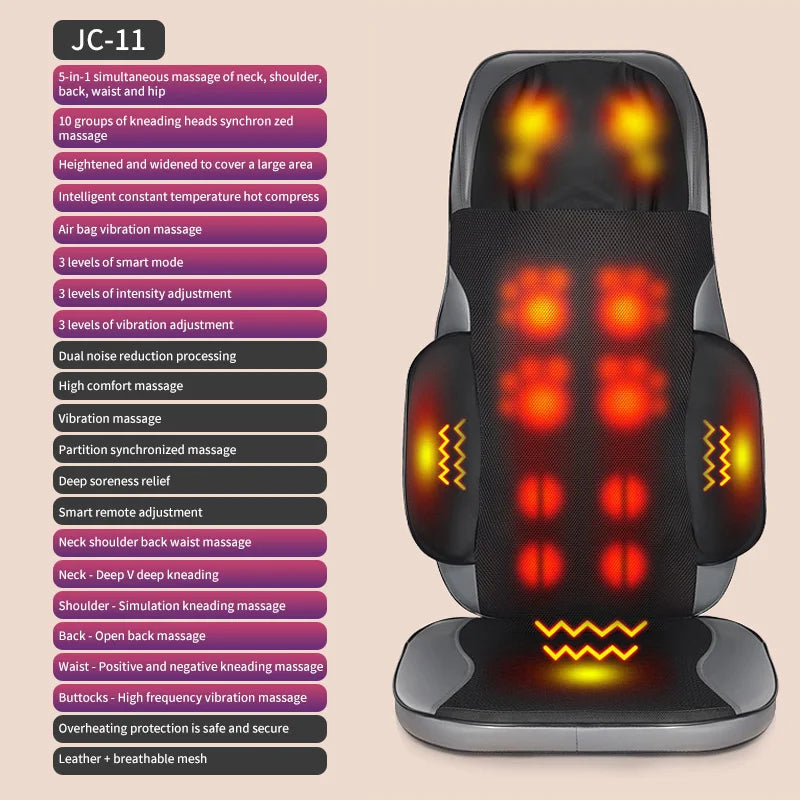 JinKaiRui Vibrating Electric Cervical Neck Back Body Cushion Massage Chair Kneading Heating Muscle Stimulator Device Health Care