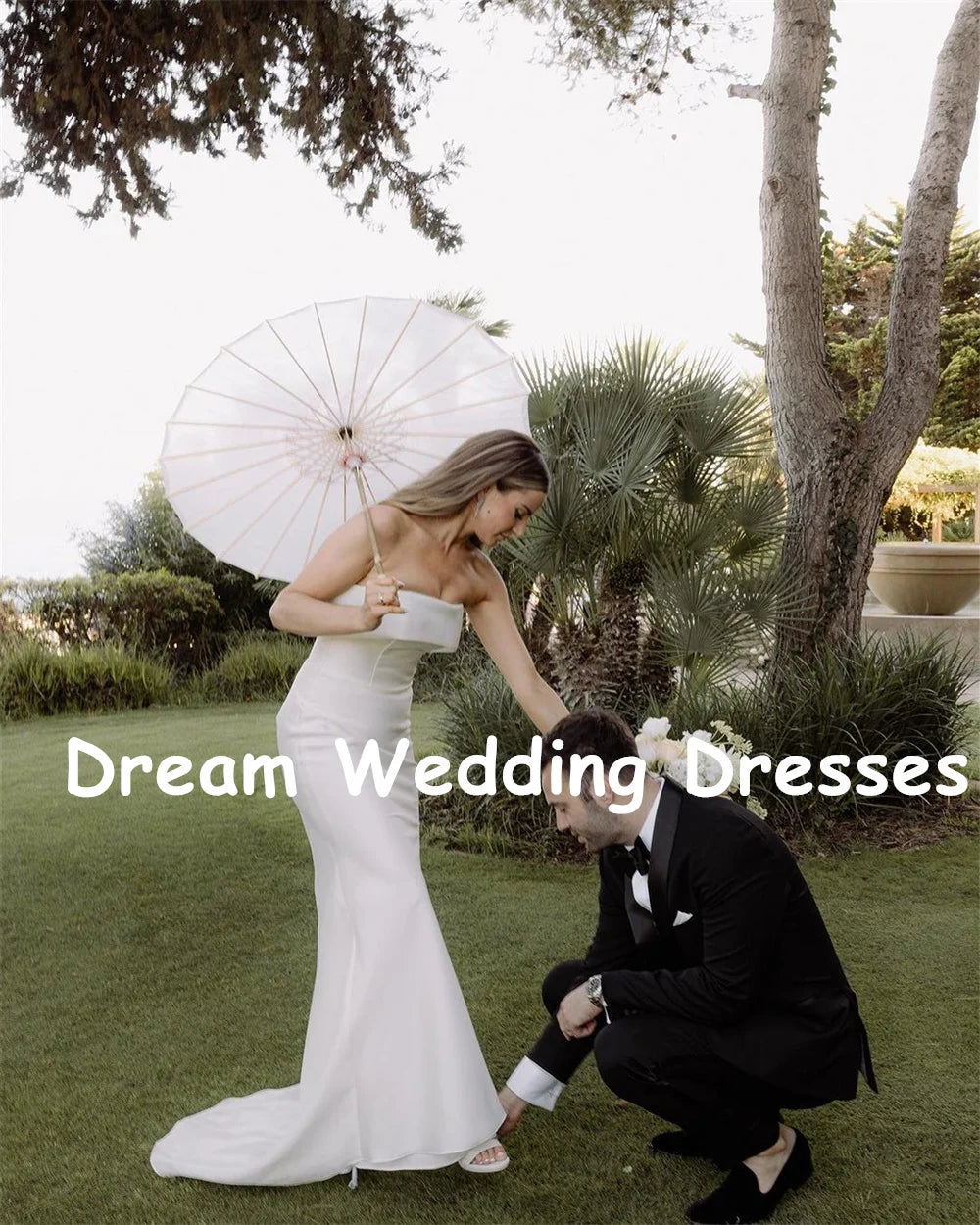 DREAM Customized Strapless Mermaid Wedding Dresses Detachable Train Backless Long Satin Bridal Dress Eleagnt Wedding Gowns 2025 - My Store