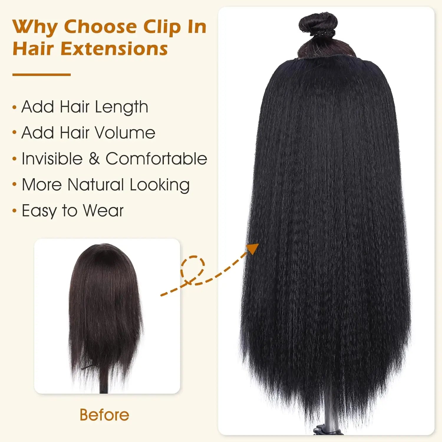 Synthetic 7PCS Clip in Hair Extensions Hair YAKI Straight Extensions for Black Women Long Layered Hair Extensions Heat Resistant