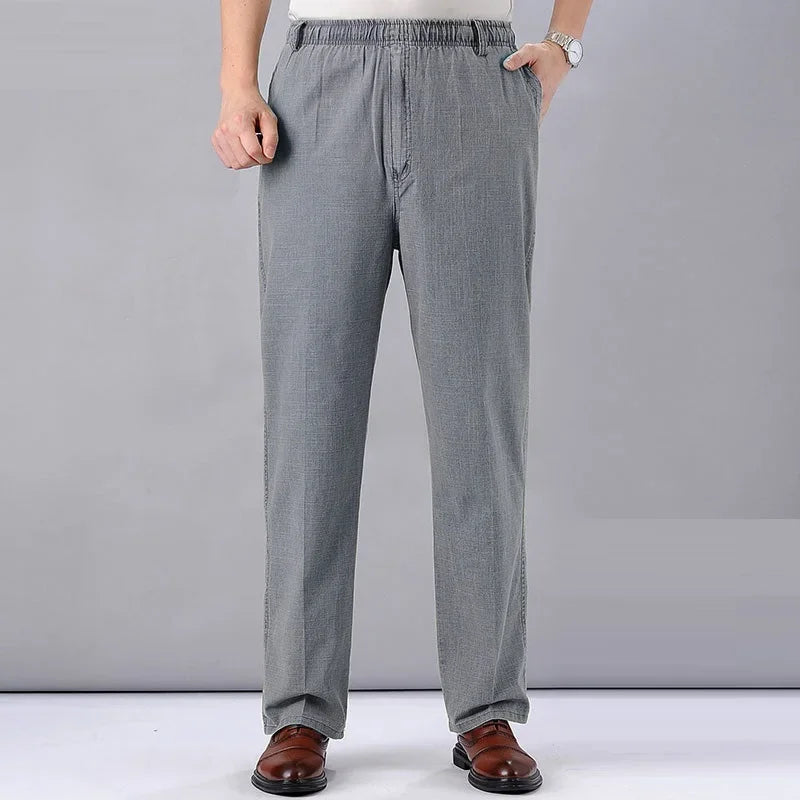 Men's Linen Pants High Waist Lightweight Summer Pants Men 2024 Thin Clothing Loose Cotton Trouser Elastic Band Work Vintage Pant