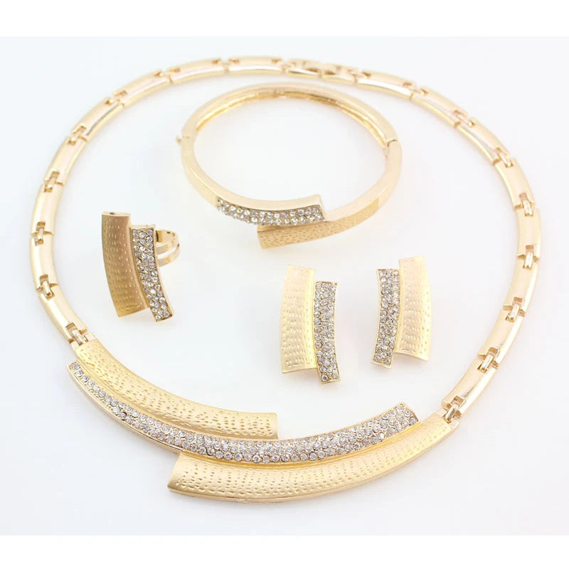 Fashion Wedding Bridal Crystal Rhinestone Jewelry Sets African Beads Dubai Gold Color Statement Jewellery Costume