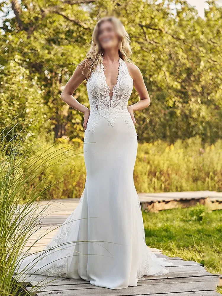 DREAM Customized Elegant Ivory Mermaid Wedding Dresses Lace Floor-Length Sweep Train Brides Dress Women Vestidos De Novias 2025 - My Store