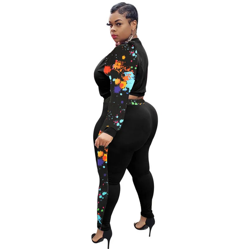 Plus Size L-4xl Women 2 Piece Set  Tie Dye Patchwork Strech Activewear Jogger Outfit Biker Matching Set Wholesale Dropshpping