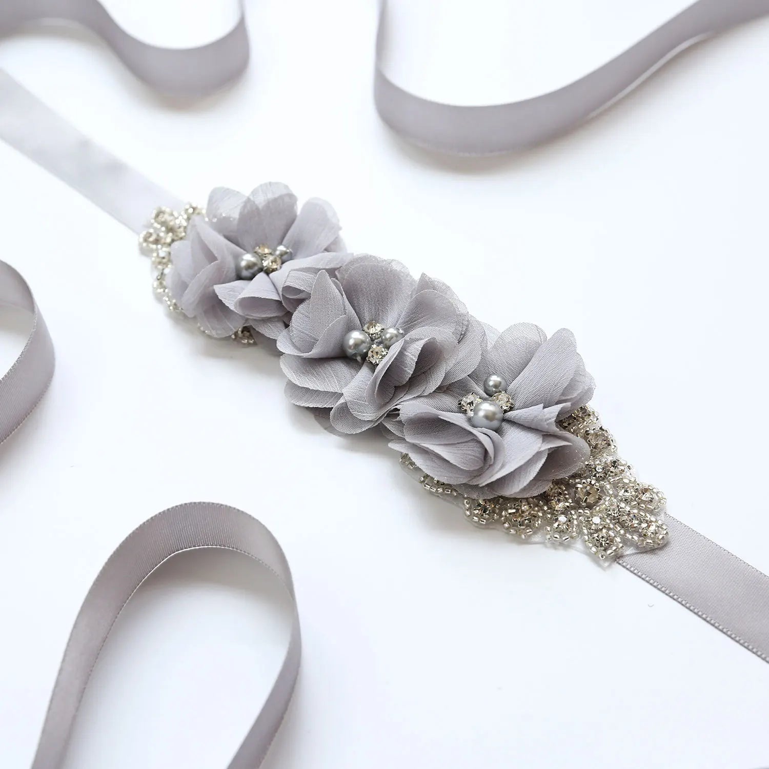 Wedding Accessories Bridal Belts Satin Flower Sash Woman Girl Belts Flower Bead Belts Floral Belt Wedding Rhinestone Flower Belt