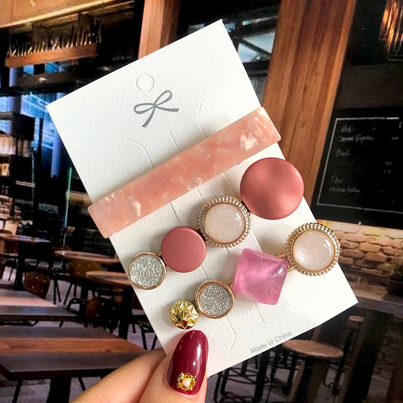 1 Set Acrylic Pearl Hair Barrettes Fashion Geometric Women Hair Clip Hairgrips Hair Accessories for Girls Hair Pins Jewelry