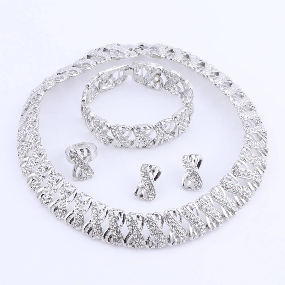 Indian Dubai Wedding Jewelry Sets for Brides Vintage African Costume Jewerly Set Silver Color Nigerian Women Jewelry Set