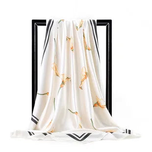 Fashion Kerchief Silk Satin Neck Scarf for Women Print Hijab Scarfs Female 90*90cm Square Shawls and Wraps Scarves for Lady
