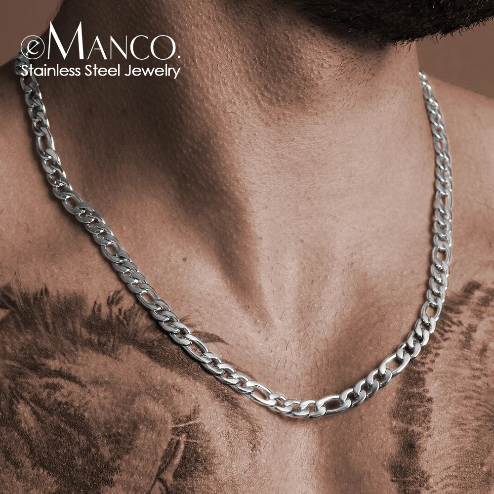 eManco Figaro Chain Necklace Stainless Steel Silver Color Men Women Colar Gift Jewelry Cuban Chain 4mm/6mm/8mm/10mm Wholesale - My Store