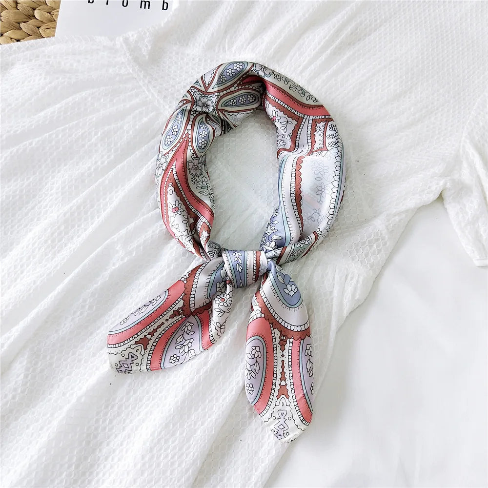 70cm Fashion Bandana Hair Scarf for Women Paisley Print Kerchief Silk Satin Head Scarfs Square Shawl Wraps Neck Scarves for Lady