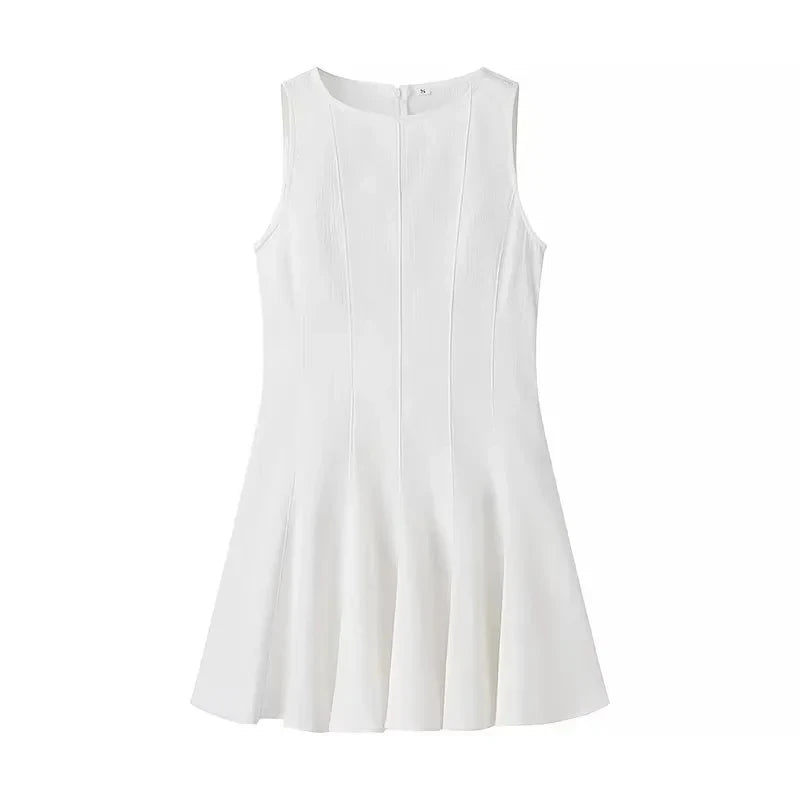 MUJER White Ruched Short Dresses for Women 2025 Sleeveless Mini Dress Woman Summer Elegant Party Dresses Pleated Holiday Dress