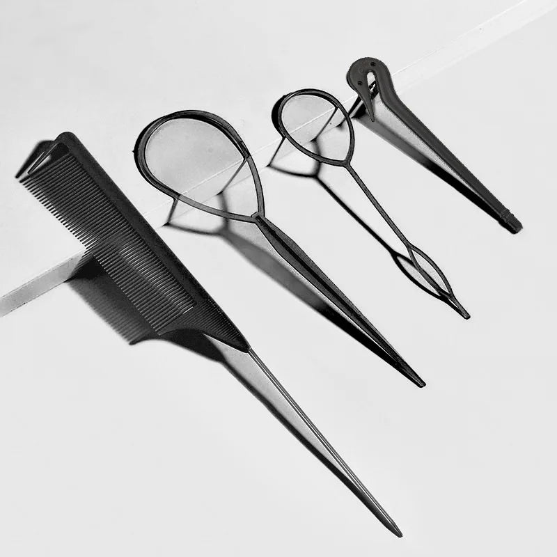 4pcs/Set French Braid Tool Loop Elastic Hair Bands Remover Cutter Rat Tail Comb Metal Pin Tail Braiding Combs for Hair Styling