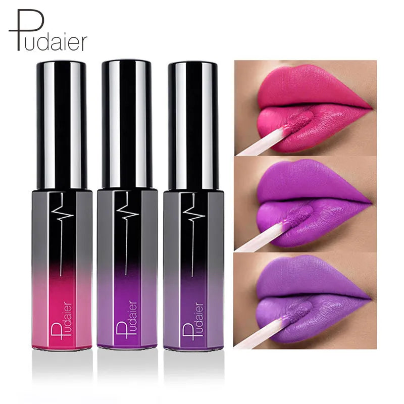 Pudaier Semi Matte Liquid Lipstick Lips Makeup Half Moisturizing Lip Gloss Makeup Cosmetics Moisturizer Lipgloss Make Up Batom - My Store