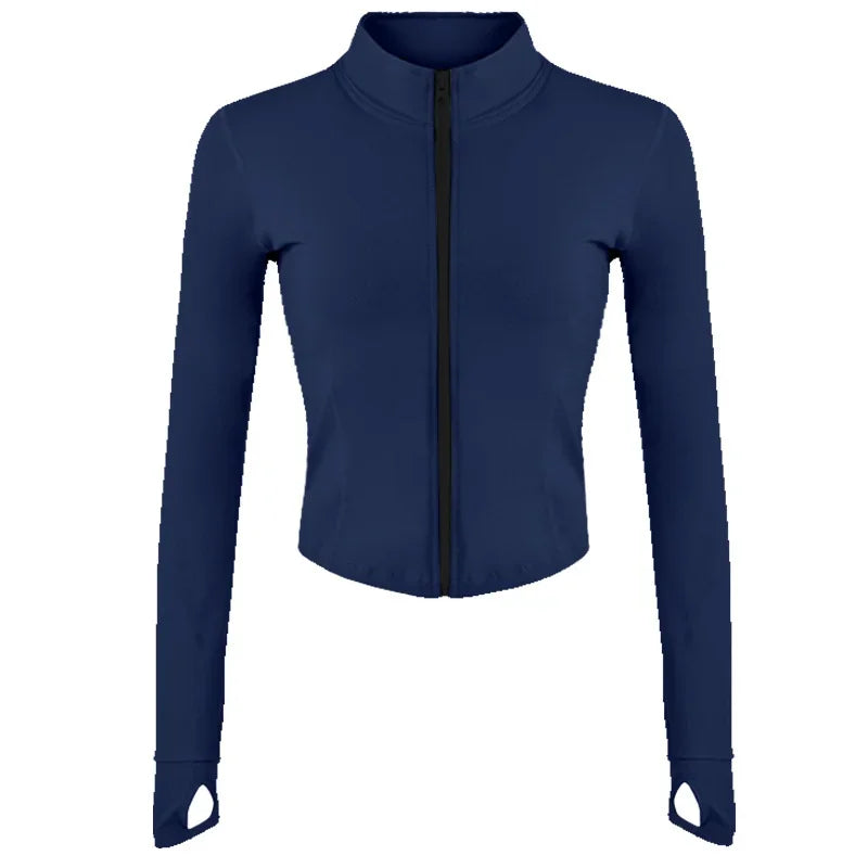 Aiithuug Women Full Zip-Up Yoga Top Workout Running Jackets With Thumb Holes Stretchy Fitted Long Sleeve Crop Tops Activewear