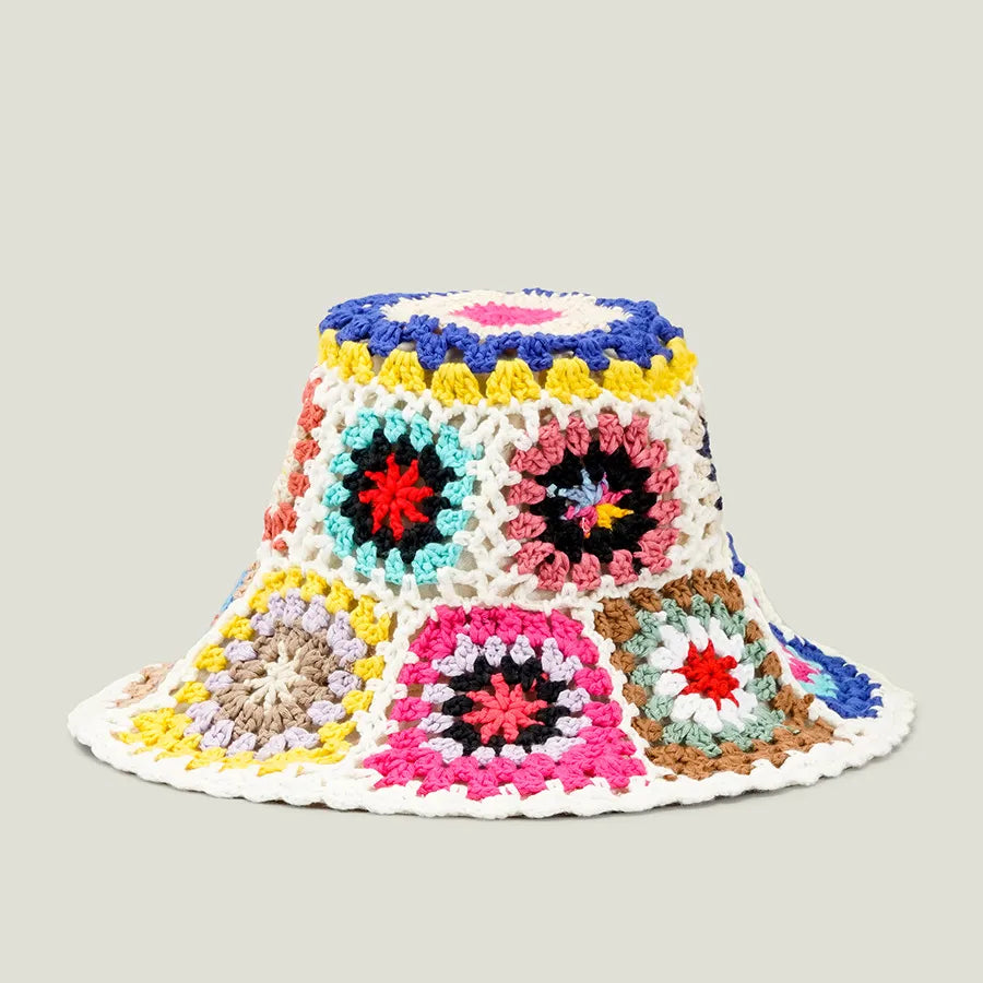 Casual Paisley Crochet Hat for Women Bohemian Knitted Bucket Hats National Straw Sun Hat for Girls Summer Beach Bali Hats 2022