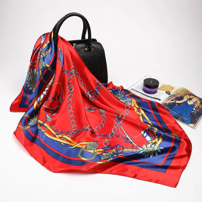 Fashion Kerchief Silk Satin Neck Scarf for Women Print Hijab Scarfs Female 90*90cm Square Shawls and Wraps Scarves for Lady