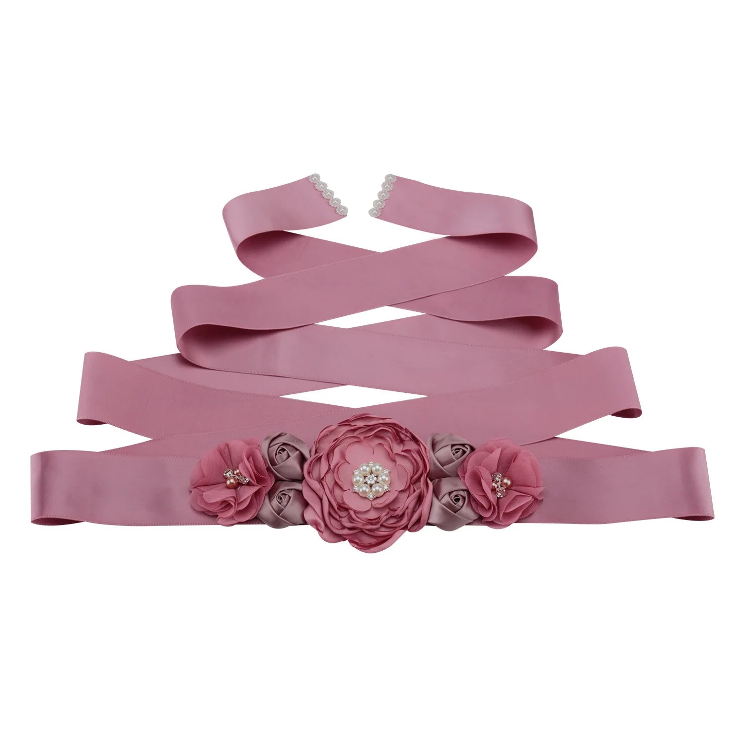 Wedding Accessories Bridal Belts Satin Flower Sash Woman Girl Belts Flower Bead Belts Floral Belt Wedding Rhinestone Flower Belt