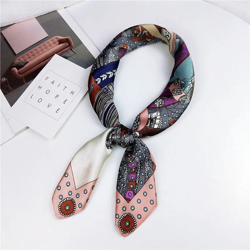 70cm Fashion Bandana Hair Scarf for Women Paisley Print Kerchief Silk Satin Head Scarfs Square Shawl Wraps Neck Scarves for Lady