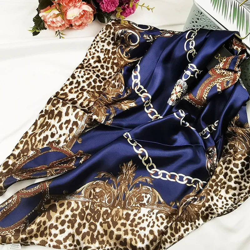 90cm Neckerchief Silk Satin Women Hijab Scaves Fashion Floral Print Headband Neck Scarfs Female Square Shawls Scarfs for Ladies