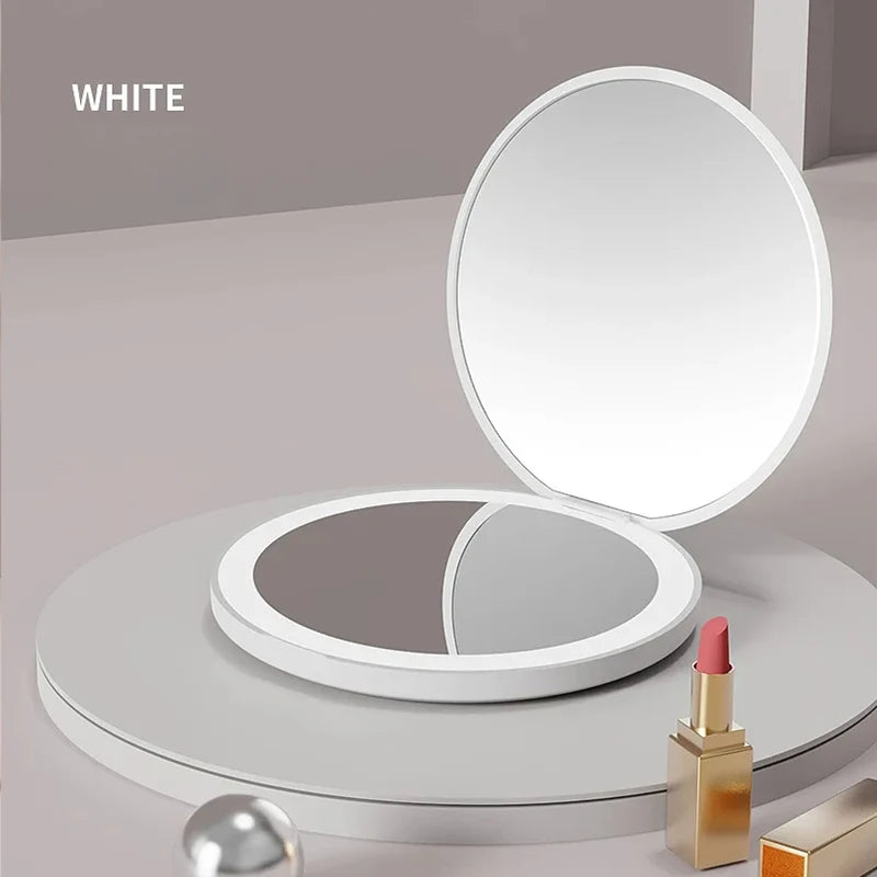 Mini LED Luminous Makeup Mirror Round Portable Foldable Small Compact Mirror With Light USB Handheld Makeup Magnifying Mirrors