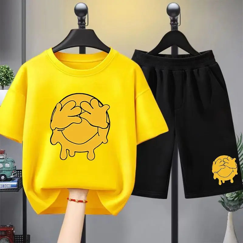 Summer Children Boy Clothes Cartoon Short Sleeve T-Shirts and Shorts 2 Pieces Set for Baby Girls Kid Casual Top Bottom Outfits