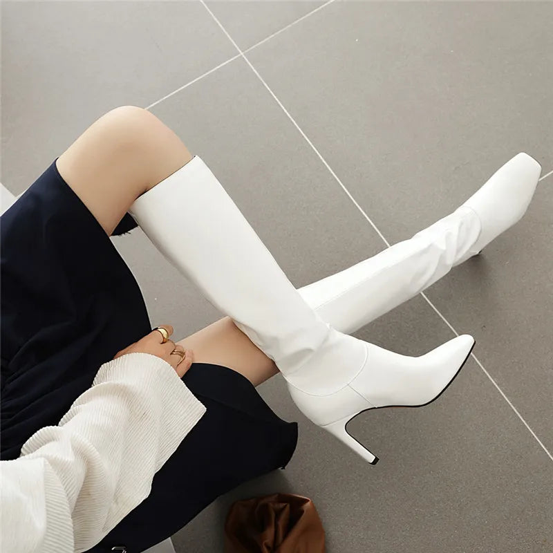 Knee High Boots Women High Heel Long Knight Boot Autumn Winter Shoes Square Toe Fashion Sexy Chelsea Boots for Women Big Size 48
