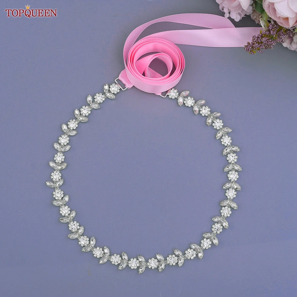 TOPQUEEN Rhinestone Belts for Bridal Dresses Silver Alloy Belt for Girls Cheap Diamond Wedding Belt Fancy Belt for Women S440