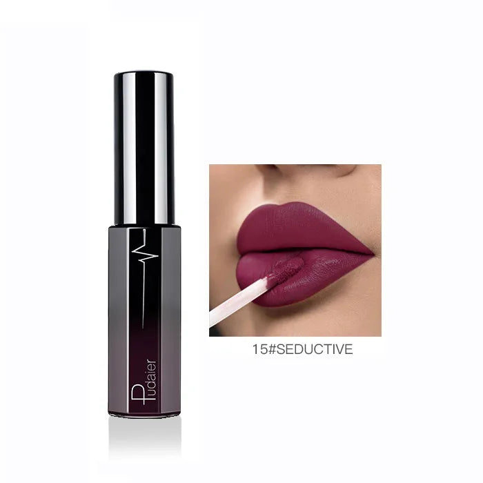 Pudaier Semi Matte Liquid Lipstick Lips Makeup Half Moisturizing Lip Gloss Makeup Cosmetics Moisturizer Lipgloss Make Up Batom - My Store