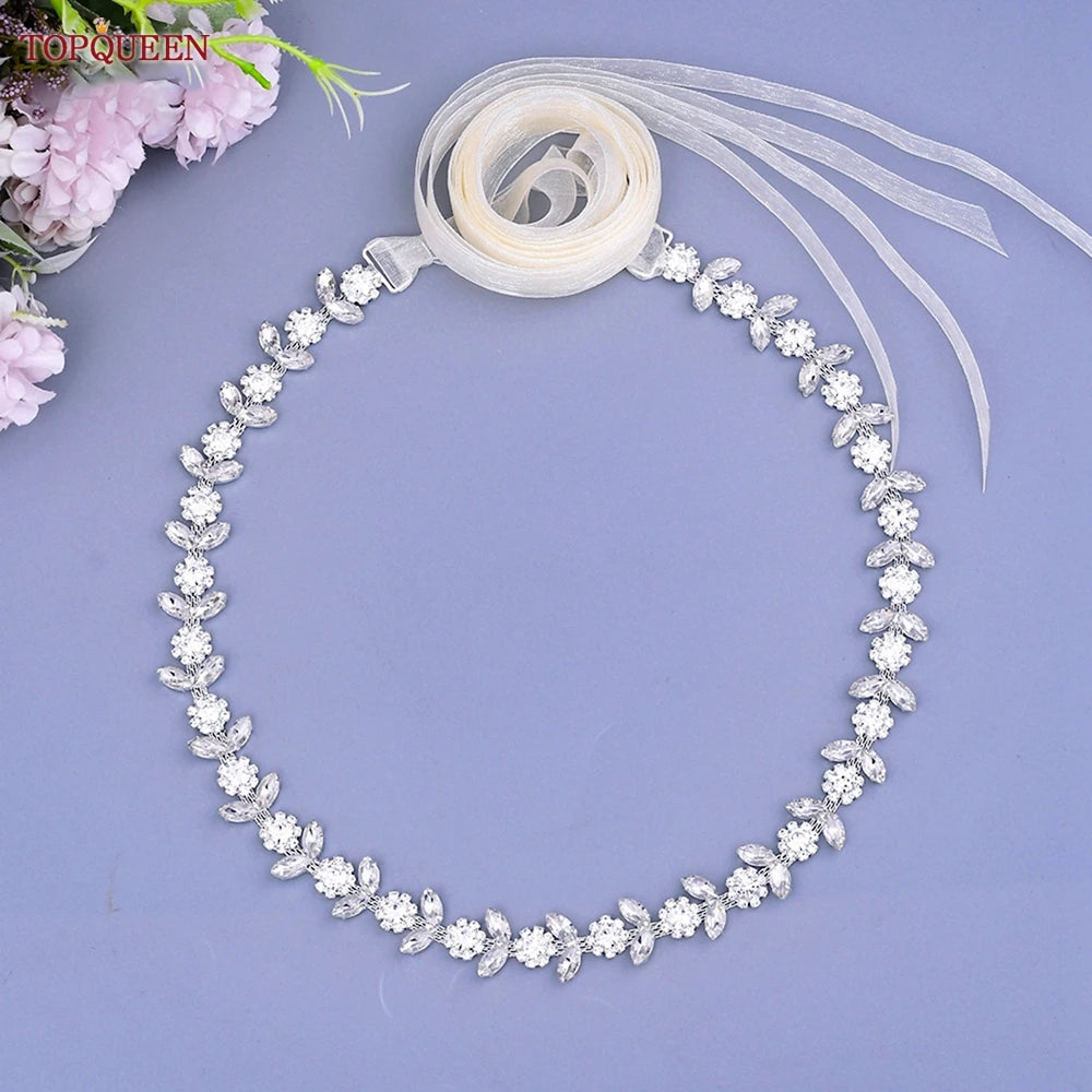 TOPQUEEN Rhinestone Belts for Bridal Dresses Silver Alloy Belt for Girls Cheap Diamond Wedding Belt Fancy Belt for Women S440
