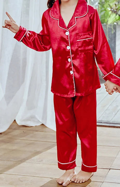 Personalized Satin Kids Pajamas Customized Pajamas for Kids Party Christmas Matching Family Pajamas Flower Girl Pajamas Kids Pjs
