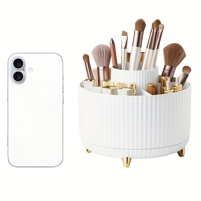 Stylish 5 Slot Makeup Brush Holder Organizer 360° Rotating Makeup Brush Organizer for Dresser Desktop Bathroom Office Storage - My Store