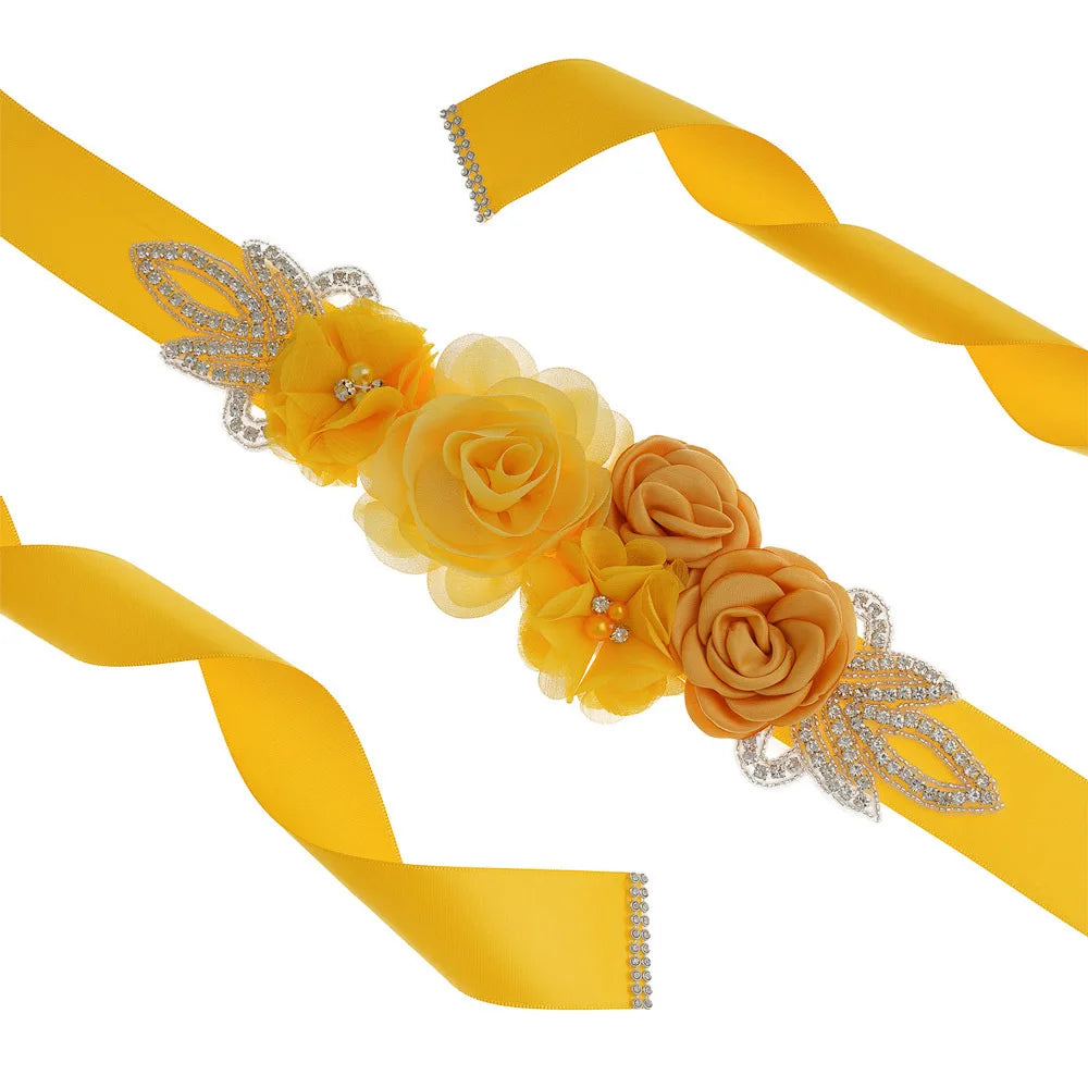 Wedding Accessories Bridal Belts Satin Flower Sash Woman Girl Belts Flower Bead Belts Floral Belt Wedding Rhinestone Flower Belt