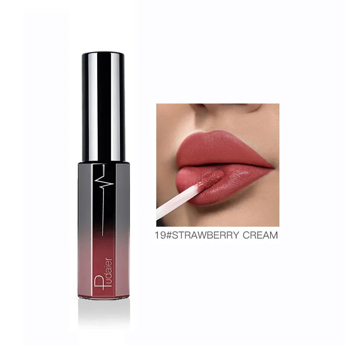 Pudaier Semi Matte Liquid Lipstick Lips Makeup Half Moisturizing Lip Gloss Makeup Cosmetics Moisturizer Lipgloss Make Up Batom - My Store