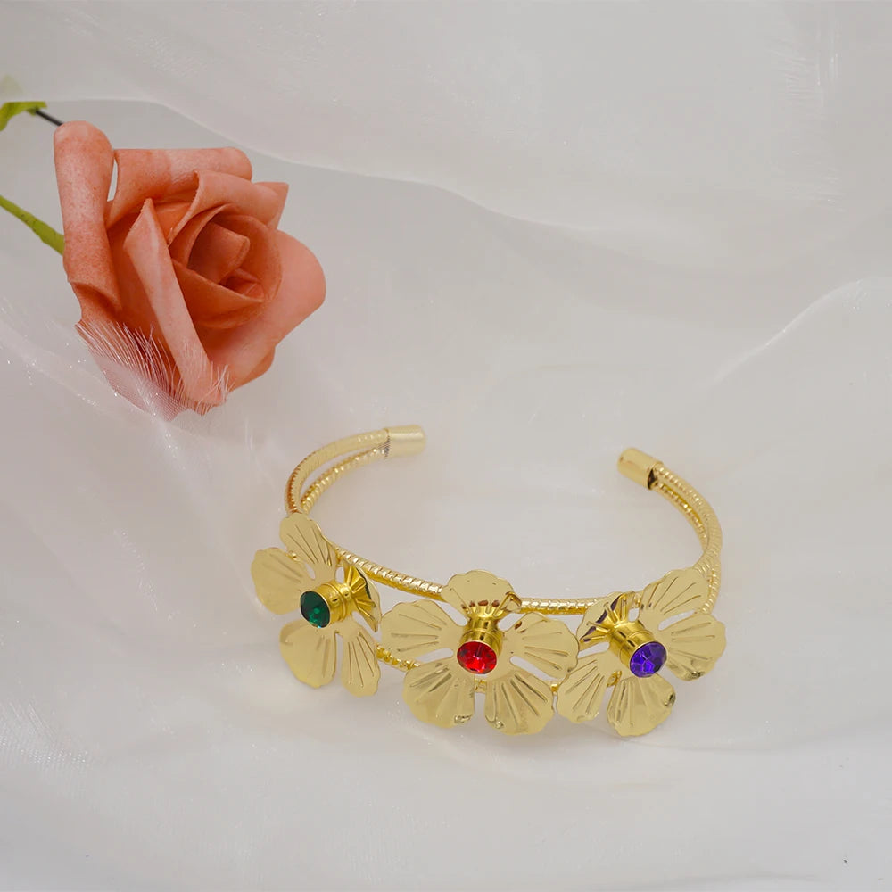 Dubai Gold Color Flower Jewelry Sets for Women Costume India Jewellery Set African Beads Jewelry Sets Wedding Gift