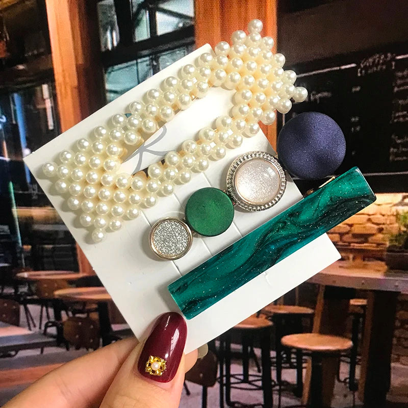 1 Set Acrylic Pearl Hair Barrettes Fashion Geometric Women Hair Clip Hairgrips Hair Accessories for Girls Hair Pins Jewelry