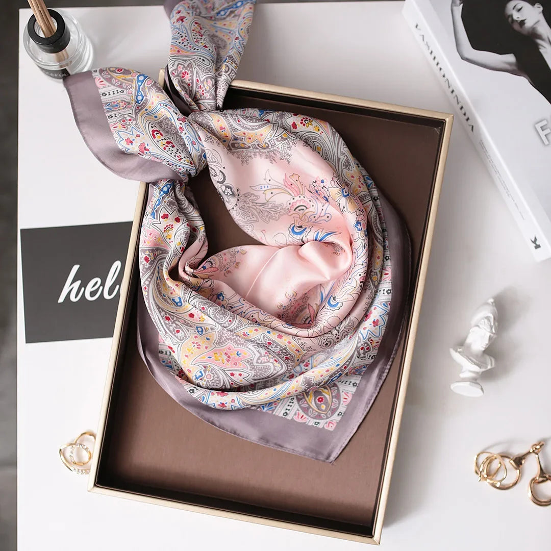 Fashion Kerchief Scarfs for Women Floral Print Hairband Neck Scarf for Ladies 70*70CM Small Shawls Square Silk Satin Bag Scarves