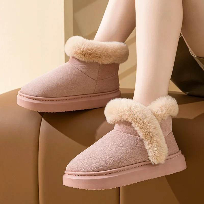 Pallene Winter Plush Snow Boots for Women Outdoor Non-Slip Casual Furry Cotton Boots Indoor Warm Cozy Home Shoes Fuzzy Flat Boot